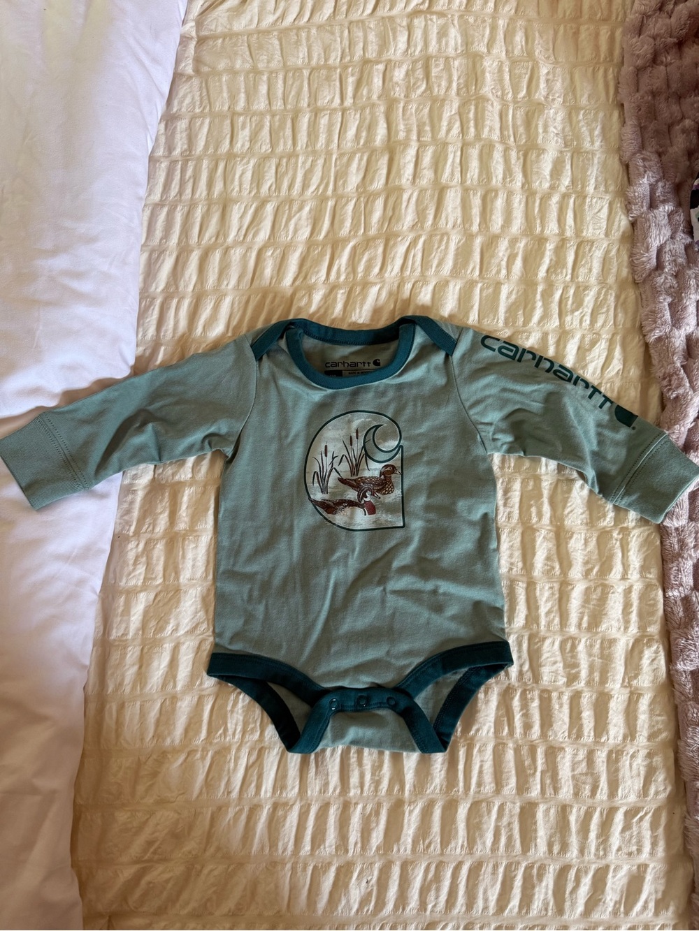 Carhartt Teal and Dark Teal Baby Long Sleeve Bodysuit